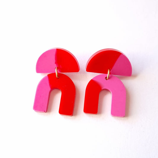 Seconds Hot Pink and Red Eco Resin Geometric Earrings