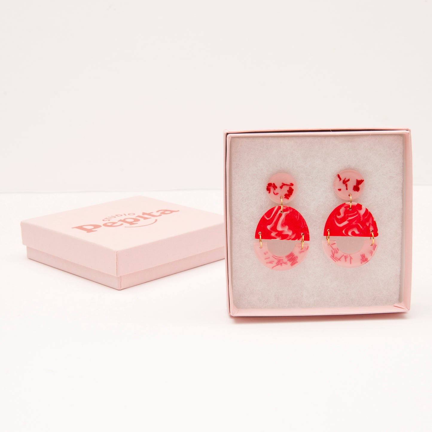 Alma Pink and Red Earrings