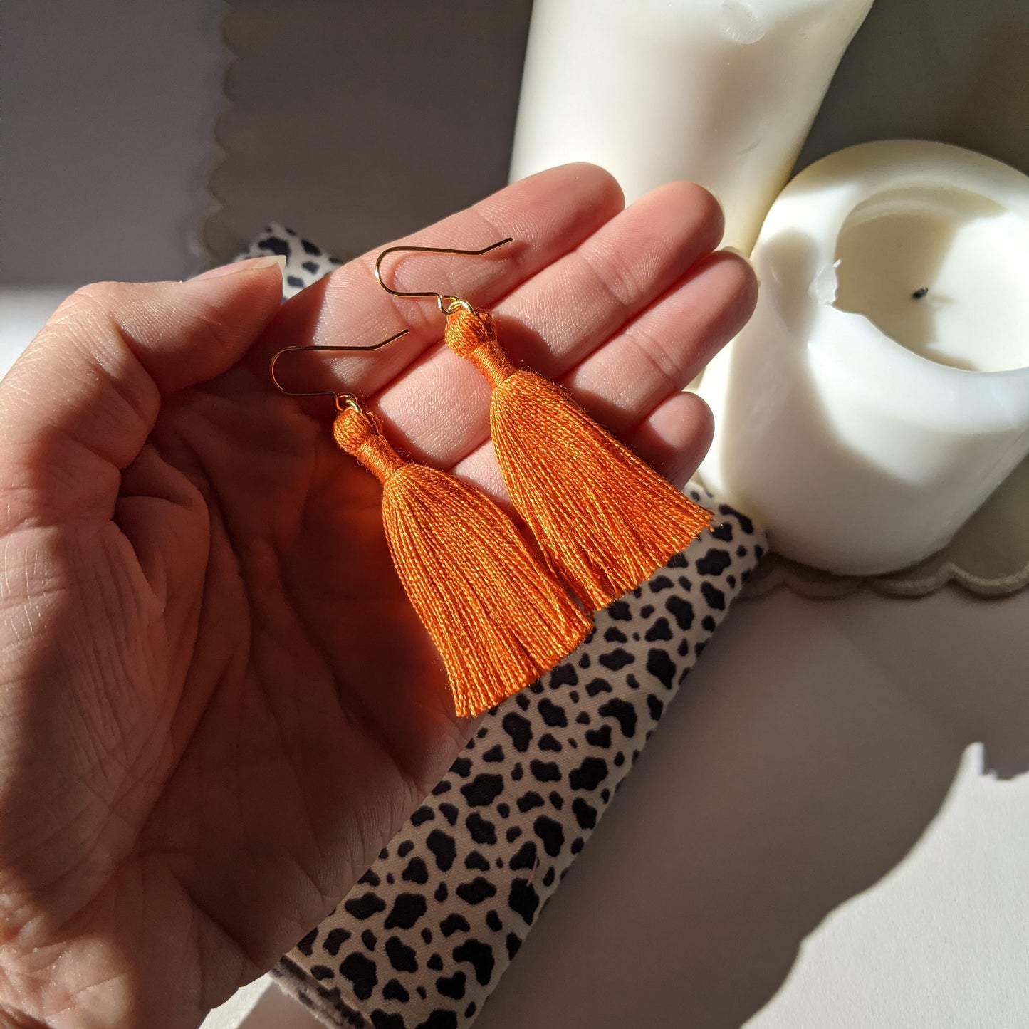 Orange Tassel Earrings, Orange Silk Fringe Earrings