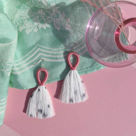 Dalmatian Pale Pink Tassel Fringe Earrings