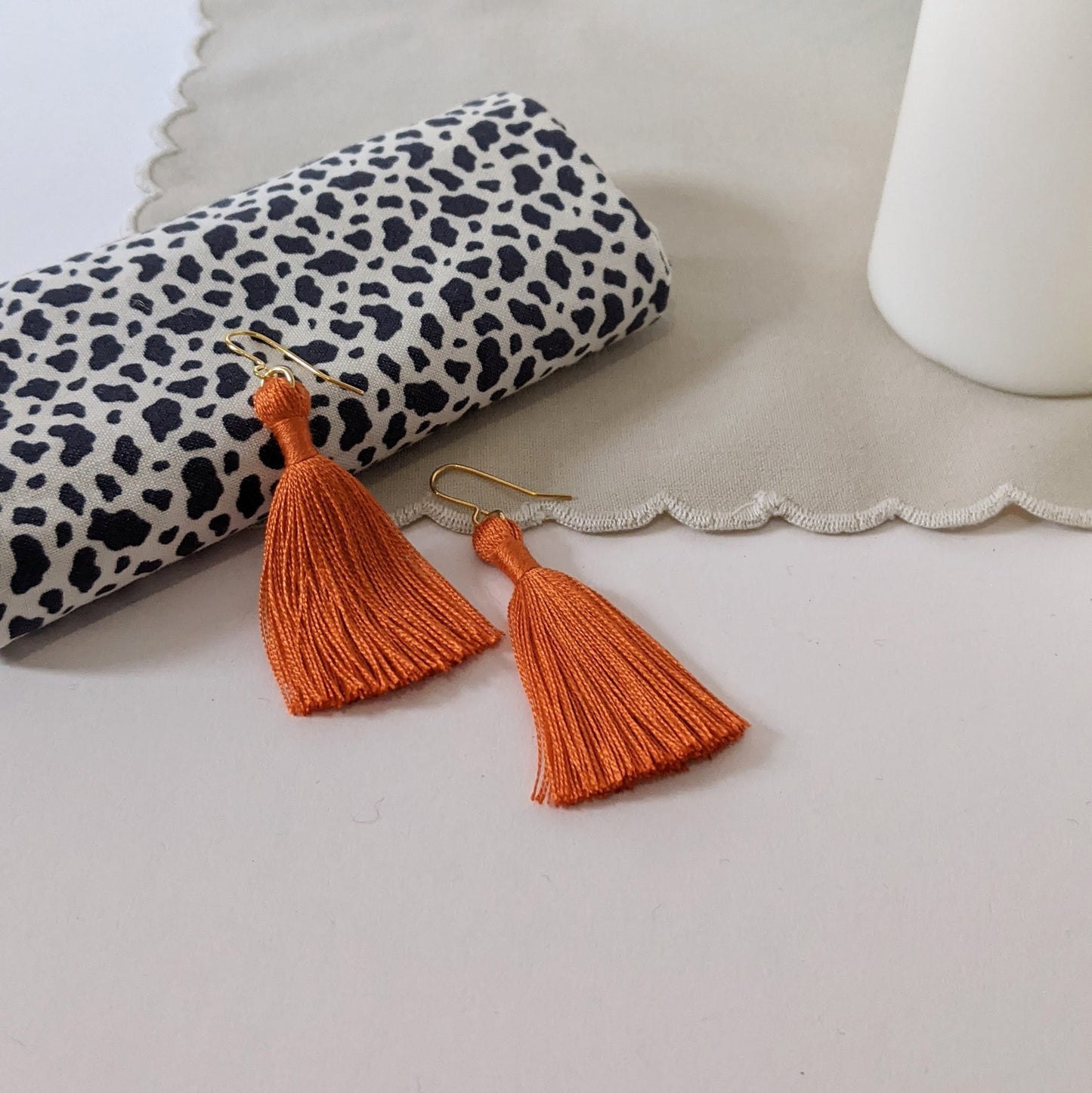 Orange Tassel Earrings, Orange Silk Fringe Earrings