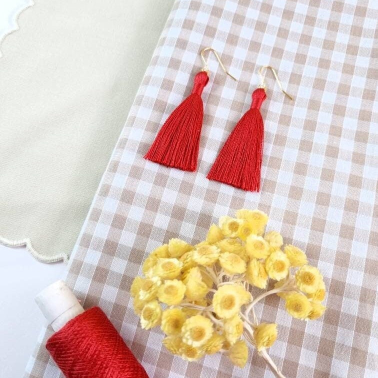 Red Silk Tassel Earrings