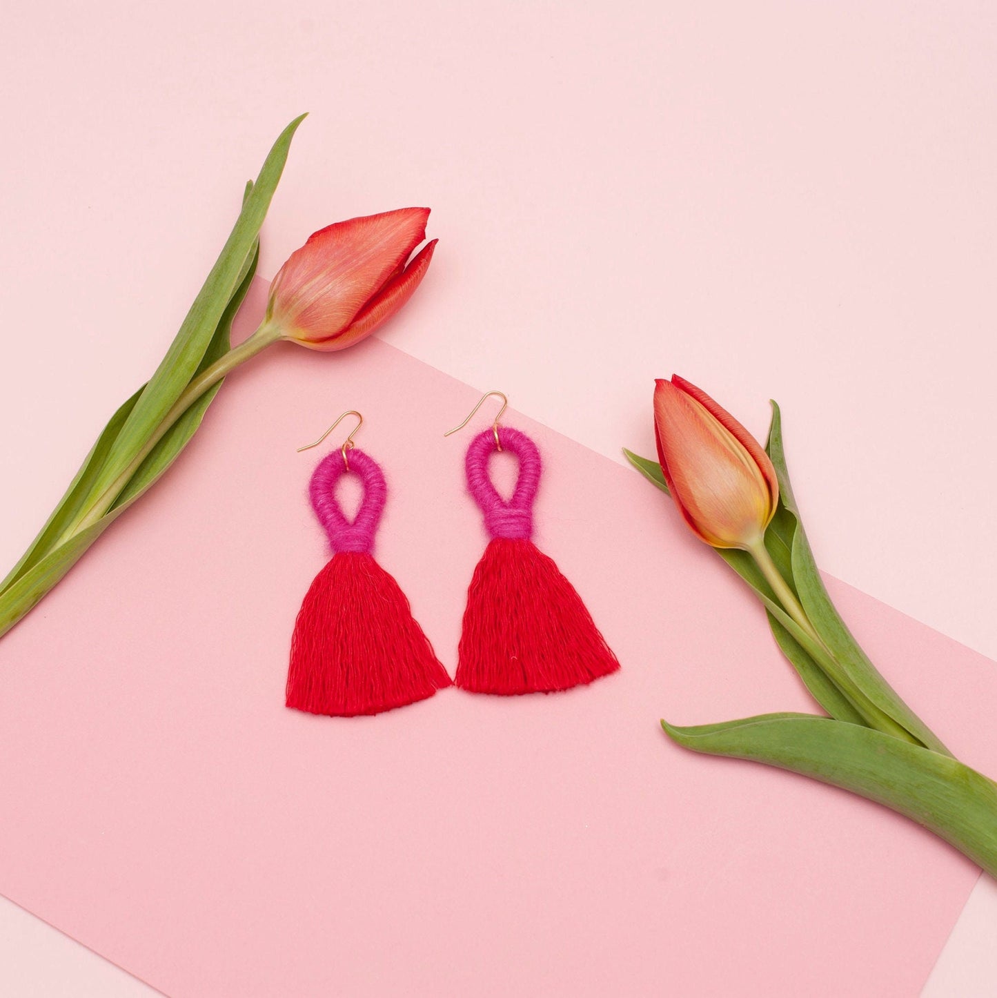 Delilah Hot Pink and Red Tassel Earrings