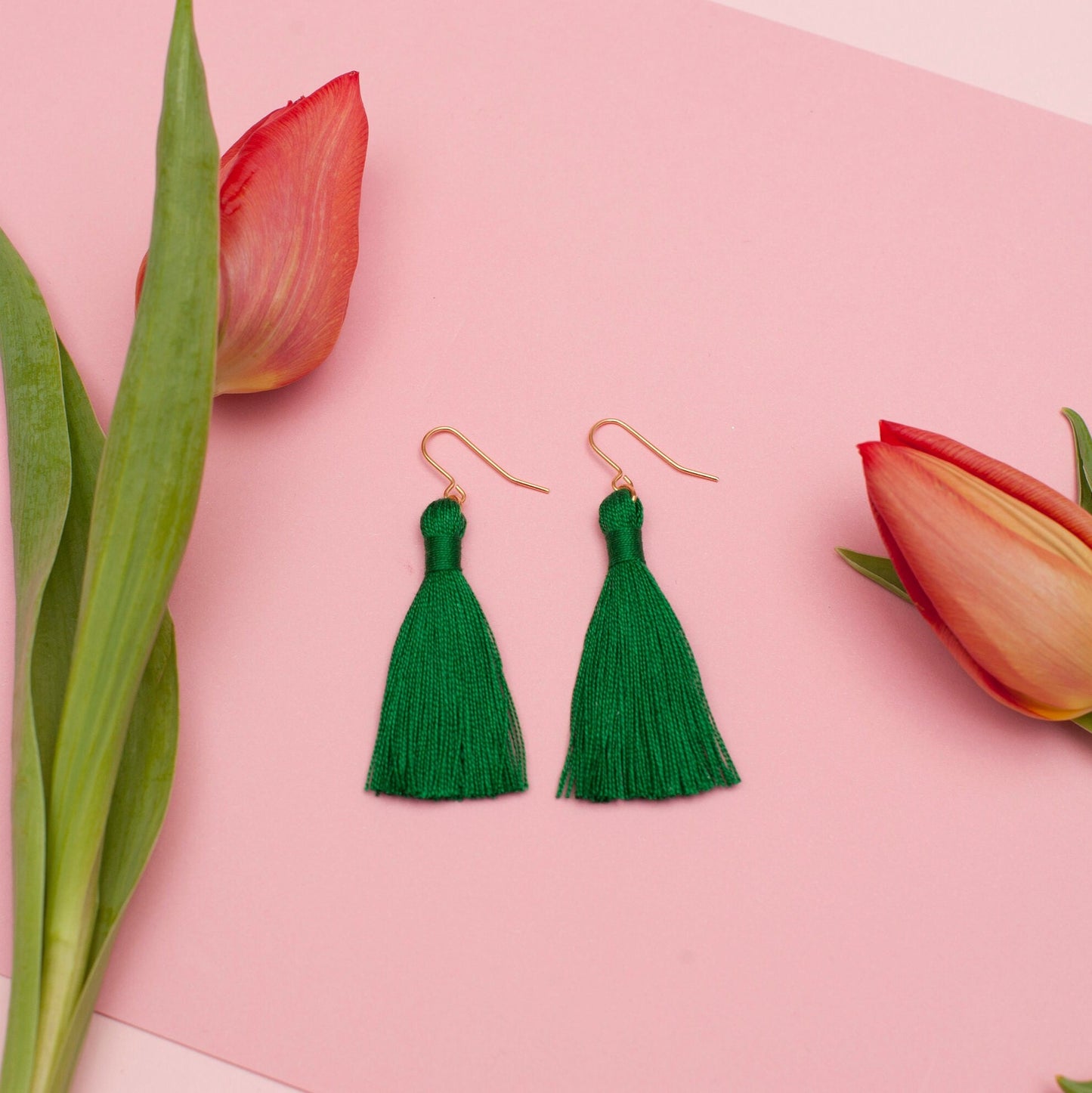 Emerald Green Tassel Earrings