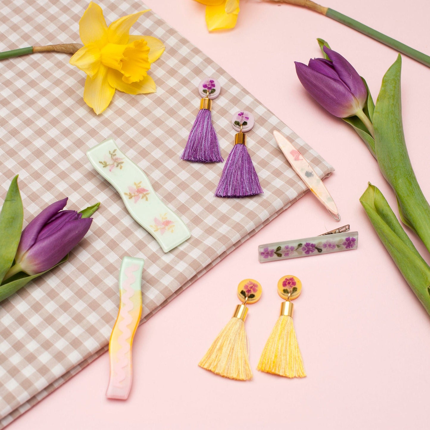 Daffodil & Crocus Resin Tassel Earrings
