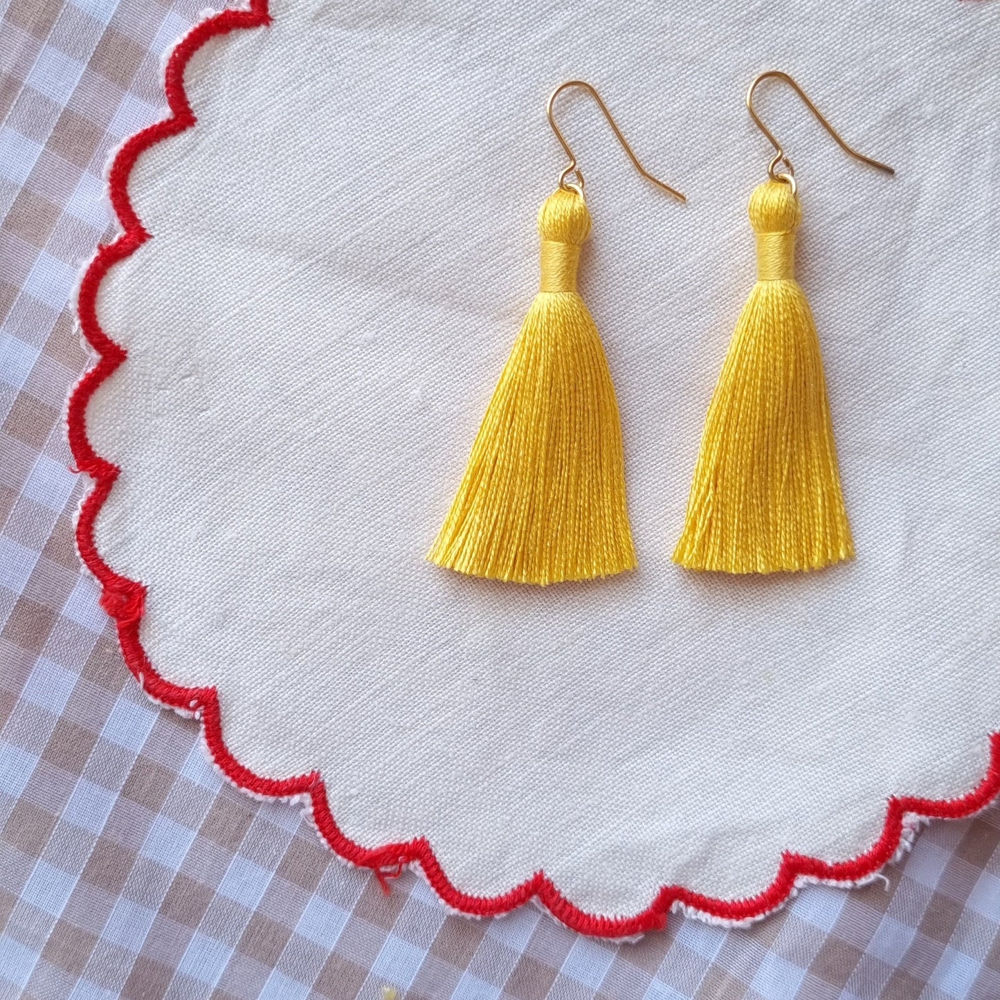 Yellow Tassel Earrings, Handmade Bright Yellow Earrings