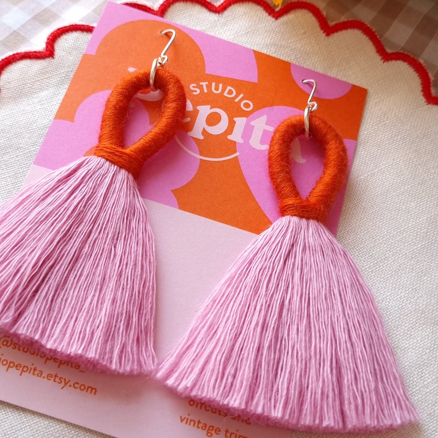 Orange and Pink Fringe Earrings