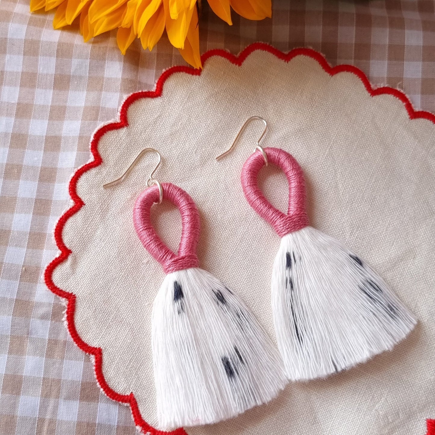 Dalmatian Pale Pink Tassel Fringe Earrings