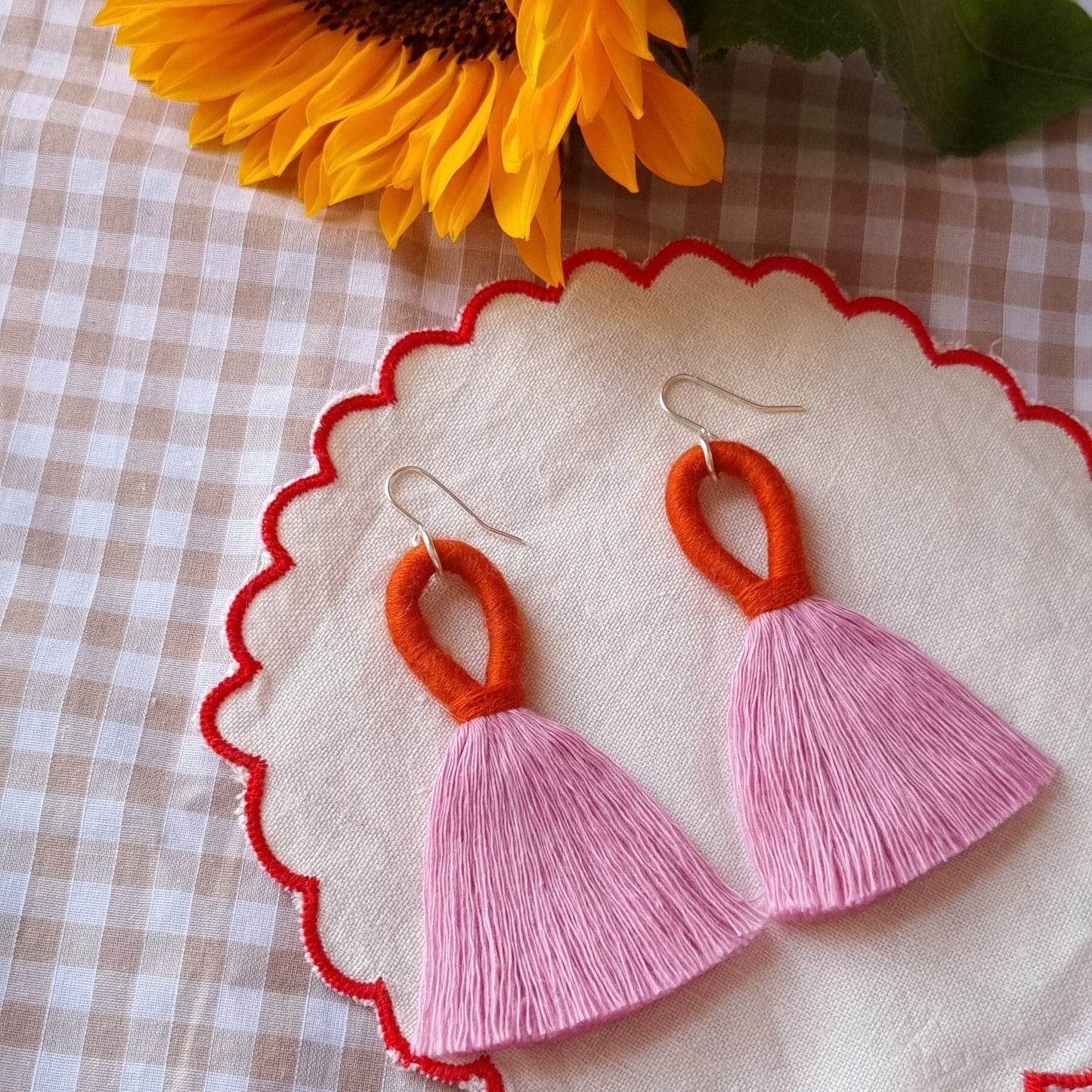 Orange and Pink Fringe Earrings